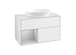 Villeroy und Boch Finion Waschtischunterschrank FA11GJGF 100cm, Abdeckplatte white matt, Regale Light grey matt lacquer, Glossy white lacquer