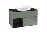 Villeroy und Boch Finion Waschtischunterschrank FA12PHGM 100cm, Abdeckplatte black matt, Regale Glossy black lacquer, Olive Matt Lacquer
