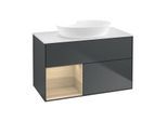 Villeroy und Boch Finion Waschtischunterschrank FA11PCHG 100cm, Abdeckplatte white matt, Regale Oak Veneer, Midnight Blue Matt Lacquer