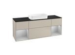 Villeroy und Boch Finion Waschtischunterschrank G332GJHH 160cm, Abdeckplatte black matt, Emotion, Regale Light grey matt lacquer, Sand Matt Lacquer