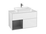 Villeroy und Boch Finion Waschtischunterschrank F361GKGF 100cm, Abdeckplatte white matt, Regal links Anthracite matt, Glossy white lacquer