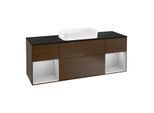 Villeroy und Boch Finion Waschtischunterschrank G332GJGN 160cm, Abdeckplatte black matt, Emotion, Regale Light grey matt lacquer, Walnut veneer