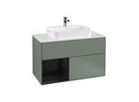 Villeroy und Boch Finion Waschtischunterschrank F361PHGM 100cm, Abdeckplatte white matt, Regal links Glossy Black Lacquer, Olive Matt Lacquer