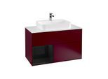 Villeroy und Boch Finion Waschtischunterschrank F361PHHB 100cm, Abdeckplatte white matt, Regal links Glossy Black Lacquer, Peony Matt