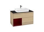 Villeroy und Boch Finion Waschtischunterschrank F362HBPC 100cm, Abdeckplatte black matt, Regal links Peony, Oak Veneer