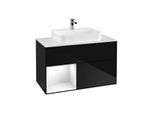 Villeroy und Boch Finion Waschtischunterschrank F361GFPH 100cm, Abdeckplatte white matt, Regal links Glossy white lacquer, Glossy Black Lacquer
