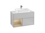 Villeroy und Boch Finion Waschtischunterschrank G361PCGJ 100cm, Abdeckplatte white matt, Emotion, Regal links Oak Veneer, Light grey matt