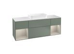 Villeroy und Boch Finion Waschtischunterschrank G331HHGM 160cm, Abdeckplatte white matt, Emotion, Regale sand matt lacquer, Olive Matt Lacquer