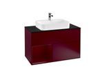 Villeroy und Boch Finion Waschtischunterschrank F362HBHB 100cm, Abdeckplatte black matt, Regal links Peony, Peony Matt