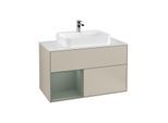 Villeroy und Boch Finion Waschtischunterschrank G361GMHH 100cm, Abdeckplatte white matt, Emotion, Regal links Olive Matt Lacquer, Sand Matt Lacquer