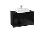 Villeroy und Boch Finion Waschtischunterschrank F362PDPH 100cm, Abdeckplatte black matt, Regal links Black matt lacquer, Glossy Black Lacquer
