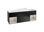 Villeroy und Boch Finion Waschtischunterschrank G331HHPD 160cm, Abdeckplatte white matt, Emotion, Regale sand matt lacquer, Black matt lacquer