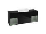 Villeroy und Boch Finion Waschtischunterschrank G332GMPH 160cm, Abdeckplatte black matt, Emotion, Regale Olive matt lacquer, Glossy Black Lacquer
