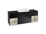 Villeroy und Boch Finion Waschtischunterschrank G332HHPD 160cm, Abdeckplatte black matt, Emotion, Regale sand matt lacquer, Black matt lacquer