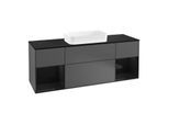 Villeroy und Boch Finion Waschtischunterschrank G332PHGK 160cm, Abdeckplatte black matt, Emotion, Regale Glossy black lacquer, Anthracite matt