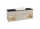 Villeroy und Boch Finion Waschtischunterschrank F332PCHH 160x60,3cm, Abdeckplatte black matt, Regale Oak Veneer, Sand Matt Lacquer