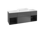 Villeroy und Boch Finion Waschtischunterschrank G331PHGK 160cm, Abdeckplatte white matt, Emotion, Regale Glossy black lacquer, Anthracite matt