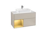 Villeroy und Boch Finion Waschtischunterschrank G361HFHH 100cm, Abdeckplatte white matt, Emotion, Regal links Gold matt, Sand Matt Lacquer