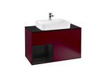 Villeroy und Boch Finion Waschtischunterschrank F362PHHB 100cm, Abdeckplatte black matt, Regal links Glossy Black Lacquer, Peony Matt