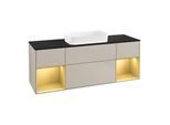 Villeroy und Boch Finion Waschtischunterschrank F332HFHH 160x60,3cm, Abdeckplatte black matt, Regale Gold matt lacquer, Sand Matt Lacquer