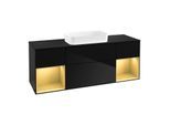 Villeroy und Boch Finion Waschtischunterschrank F332HFPH 160x60,3cm, Abdeckplatte black matt, Regale Gold matt lacquer, Glossy Black Lacquer