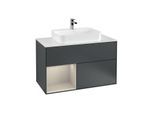 Villeroy und Boch Finion Waschtischunterschrank G361HHHG 100cm, Abdeckplatte white matt, Emotion, Regal links Sand Matt Lacquer, Midnight Blue Matt Lacquer