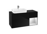 Villeroy und Boch Finion Waschtischunterschrank G402MTPH 120cm, Abdeckplatte black matt, Emotion, Regal rechts White matt lacquer, Glossy Black Lacquer