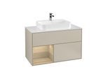 Villeroy und Boch Finion Waschtischunterschrank G361PCHH 100cm, Abdeckplatte white matt, Emotion, Regal links Oak Veneer, Sand Matt Lacquer