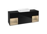 Villeroy und Boch Finion Waschtischunterschrank F332PCPH 160x60,3cm, Abdeckplatte black matt, Regale Oak Veneer, Glossy Black Lacquer