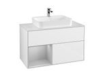 Villeroy und Boch Finion Waschtischunterschrank F361GJGF 100cm, Abdeckplatte white matt, Regal links Light grey matt, Glossy white lacquer