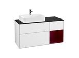 Villeroy und Boch Finion Waschtischunterschrank G402HBGF 120cm, Abdeckplatte black matt, Emotion, Regal rechts Peony, Glossy white lacquer