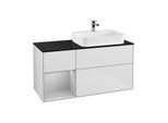 Villeroy und Boch Finion Waschtischunterschrank G392GJMT 120cm, Abdeckplatte black matt, Emotion, Regal links Light grey matt, White matt lacquer