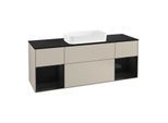 Villeroy und Boch Finion Waschtischunterschrank F332PHHH 160x60,3cm, Abdeckplatte black matt, Regale Glossy black lacquer, Sand Matt Lacquer