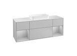 Villeroy und Boch Finion Waschtischunterschrank G331GJGJ 160cm, Abdeckplatte white matt, Emotion, Regale Light grey matt lacquer, Light grey matt