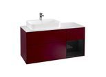 Villeroy und Boch Finion Waschtischunterschrank G401PHHB 120cm, Abdeckplatte white matt, Emotion, Regal rechts Glossy Black Lacquer, Peony Matt