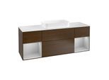 Villeroy und Boch Finion Waschtischunterschrank G331GJGN 160cm, Abdeckplatte white matt, Emotion, Regale Light grey matt lacquer, Walnut veneer