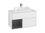 Villeroy und Boch Finion Waschtischunterschrank F361HGGF 100cm, Abdeckplatte white matt, Regal links Midnight Blue Matt Lacquer, Glossy white lacquer
