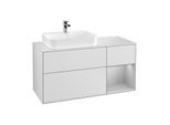 Villeroy und Boch Finion Waschtischunterschrank G401GJMT 120cm, Abdeckplatte white matt, Emotion, Regal rechts Light grey matt, White matt lacquer