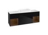 Villeroy und Boch Finion Waschtischunterschrank G331GNPH 160cm, Abdeckplatte white matt, Emotion, Regale Walnut veneer, Glossy Black Lacquer
