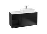 Villeroy und Boch Finion Waschtischunterschrank G391PHPD 120cm, Abdeckplatte white matt, Emotion, Regal links Glossy Black Lacquer, Black matt lacquer
