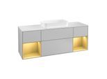 Villeroy und Boch Finion Waschtischunterschrank G331HFGJ 160cm, Abdeckplatte white matt, Emotion, Regale Gold matt lacquer, Light grey matt