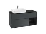 Villeroy und Boch Finion Waschtischunterschrank G402PHHG 120cm, Abdeckplatte black matt, Emotion, Regal rechts Glossy Black Lacquer, Midnight Blue Matt Lacquer