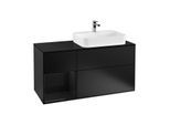 Villeroy und Boch Finion Waschtischunterschrank G392PHPD 120cm, Abdeckplatte black matt, Emotion, Regal links Glossy Black Lacquer, Black matt lacquer