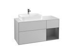 Villeroy und Boch Finion Waschtischunterschrank F401GKGJ 120cm, Abdeckplatte white matt, Regal rechts Anthracite matt, Light grey matt