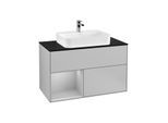 Villeroy und Boch Finion Waschtischunterschrank G362GJGJ 100cm, Abdeckplatte black matt, Emotion, Regal links Light grey matt, Light grey matt