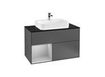 Villeroy und Boch Finion Waschtischunterschrank G362GJGK 100cm, Abdeckplatte black matt, Emotion, Regal links Light grey matt, Anthracite matt
