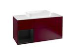 Villeroy und Boch Finion Waschtischunterschrank G291PHHB 120cm, Abdeckplatte white matt, Emotion, Regal links Glossy Black Lacquer, Peony Matt