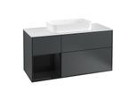 Villeroy und Boch Finion Waschtischunterschrank G291PHHG 120cm, Abdeckplatte white matt, Emotion, Regal links Glossy Black Lacquer, Midnight Blue Matt Lacquer
