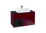 Villeroy und Boch Finion Waschtischunterschrank G362PHHB 100cm, Abdeckplatte black matt, Emotion, Regal links Glossy Black Lacquer, Peony Matt