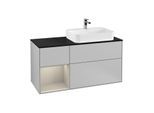 Villeroy und Boch Finion Waschtischunterschrank F392HHGJ 120cm, Abdeckplatte black matt, Regal links Sand Matt Lacquer, Light grey matt
